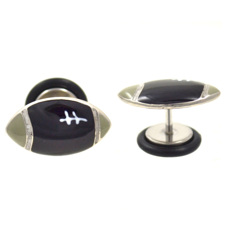Black & Silver Football Top Fake Plug Earrings