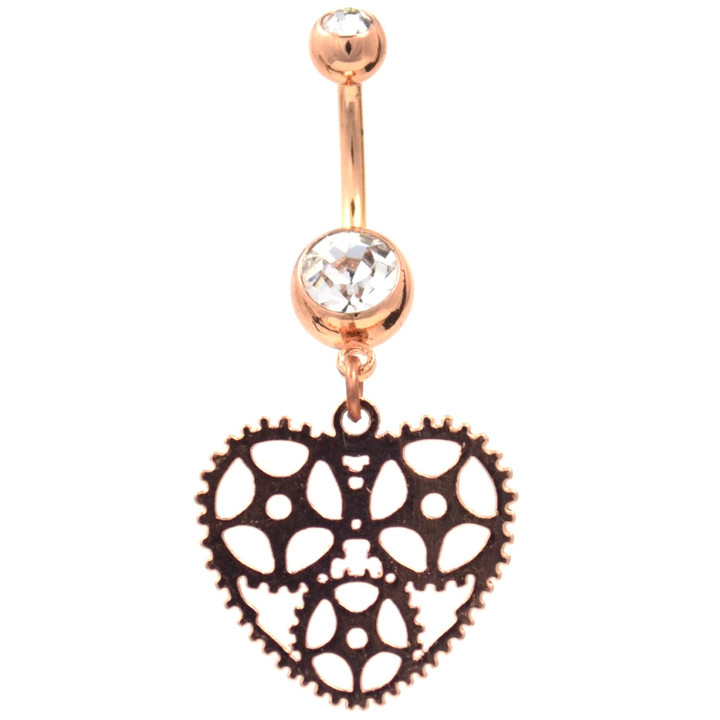 Steampunk Heart Rose Gold Plated Belly Ring