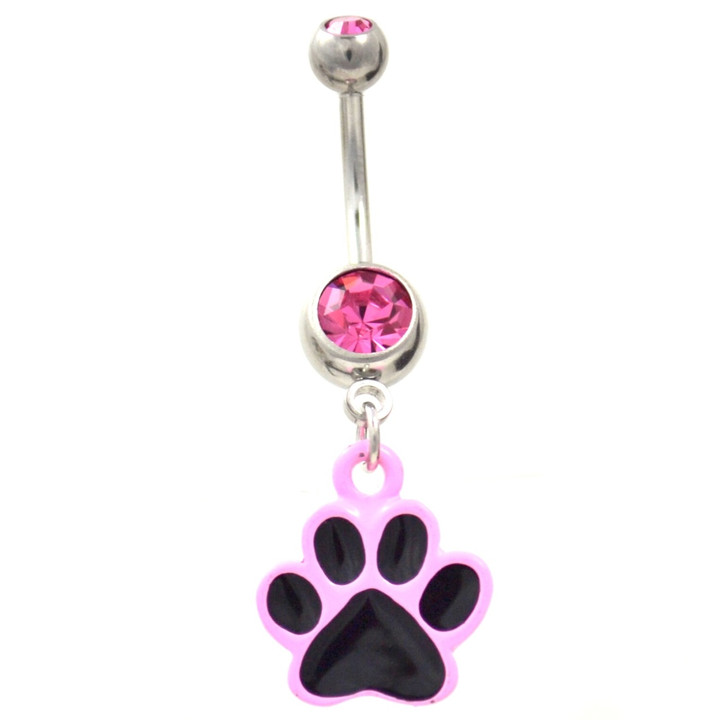 Pink & Black Puppy Paw Belly Button Ring Pink & Black Puppy Paw Belly Button Ring