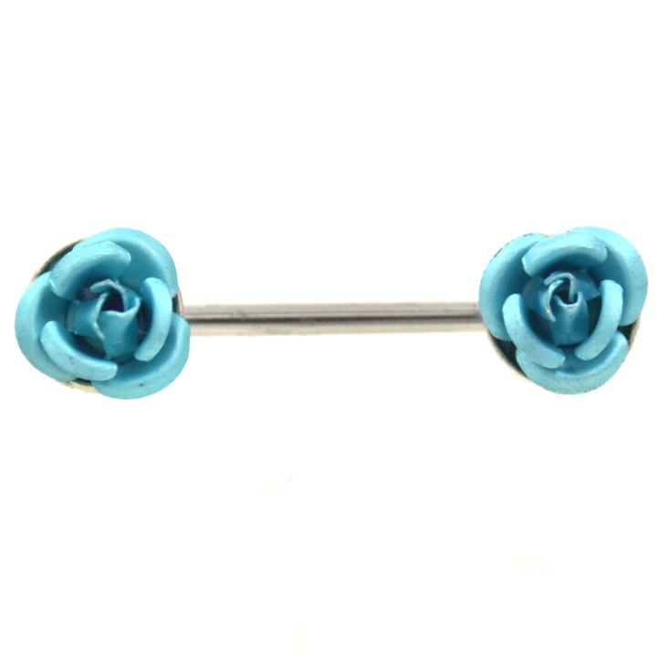 Pretty Aqua Roses Nipple Piercing Bar 14g 5/8"