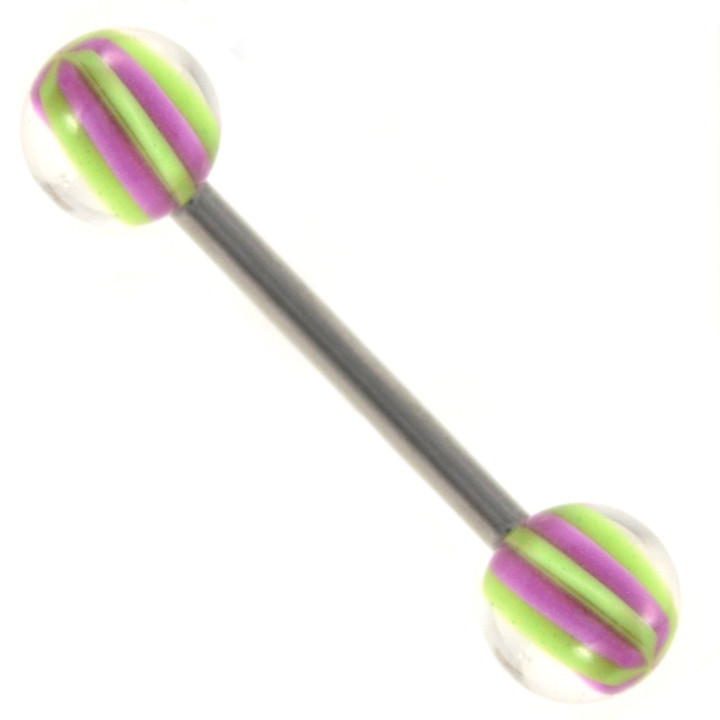 Purple & Green Spinning Beach Ball Barbell 14g 5/8"