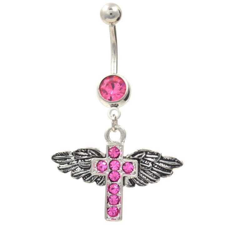 Vintage Cross Angel Winged Pink Belly Ring Vintage Cross Angel Winged Pink Belly Ring