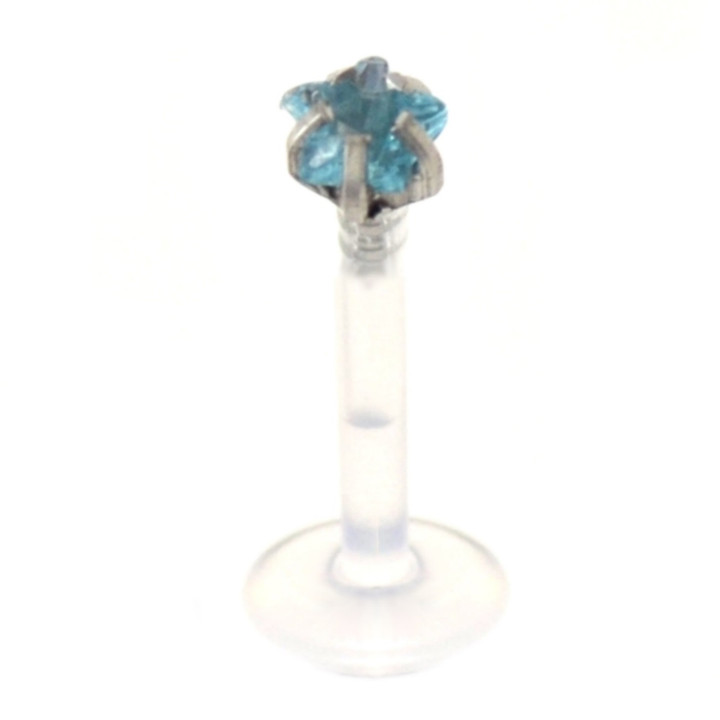 Aqua Star Shaped CZ Labret Monroe PTFE Bar 16G Aqua Star Shaped CZ Labret Monroe PTFE Bar 16G