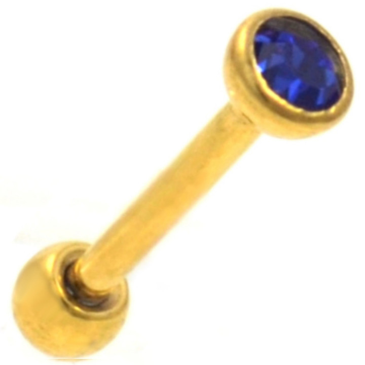 Gold Plated Blue CZ Cartilage/Helix Barbell 18g 