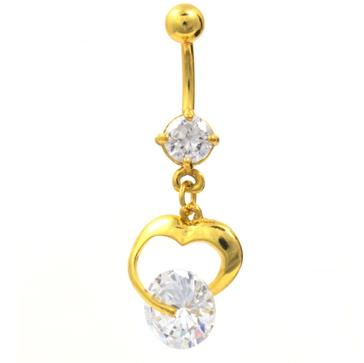 Gold Heart Dangle Center Solitaire Belly Ring