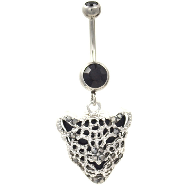 Black Gem Panther Face Belly Ring