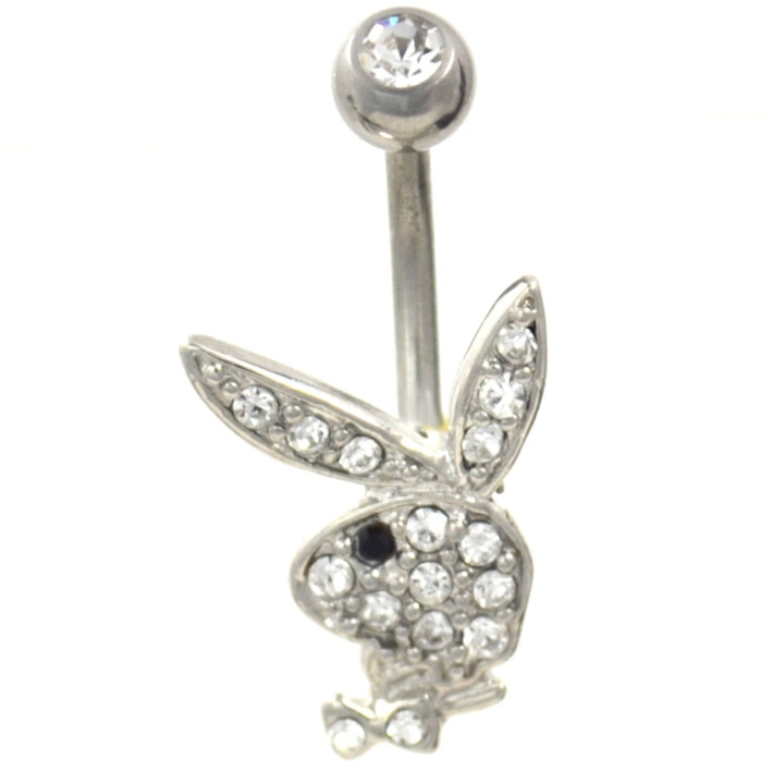Playboy Bunny Clear/Black CZ Non-Dangle Belly Ring  Playboy Bunny Clear/Black CZ Non-Dangle Belly Ring