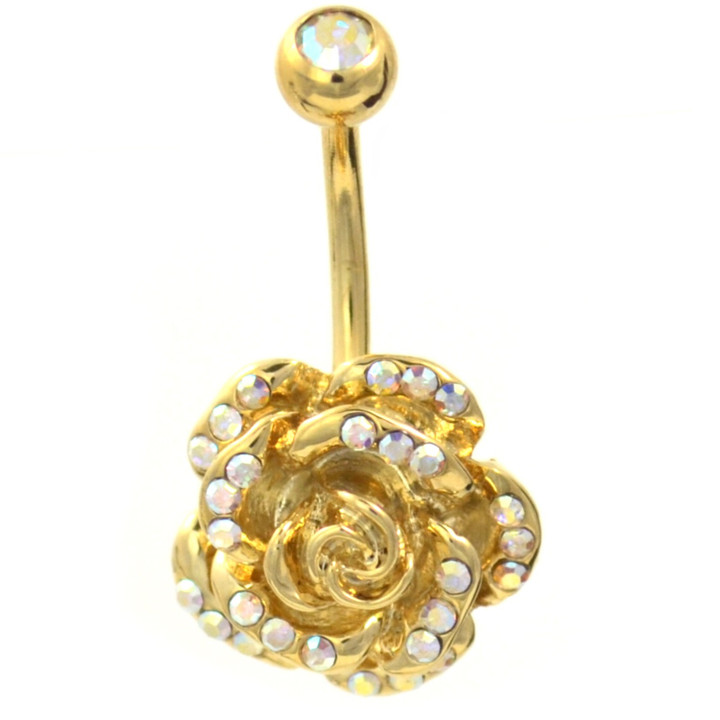 AB Gem Sprinkled Gold Rose Belly Ring  AB Gem Sprinkled Gold Rose Belly Ring