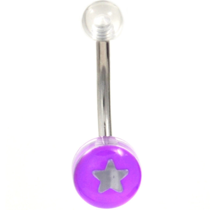 Clear Acrylic Purple Star Logo Belly Ring