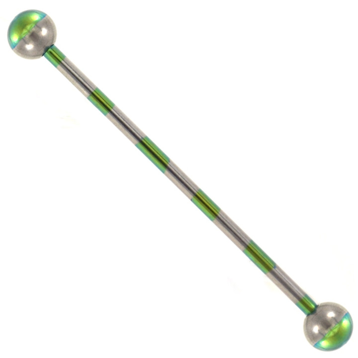 Green & Silver Striped Industrial Barbell 14g 38mm