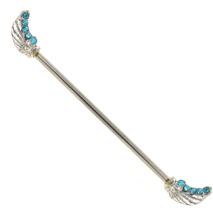 Aqua Gem Angel Wings Industrial Barbell 14g 38mm