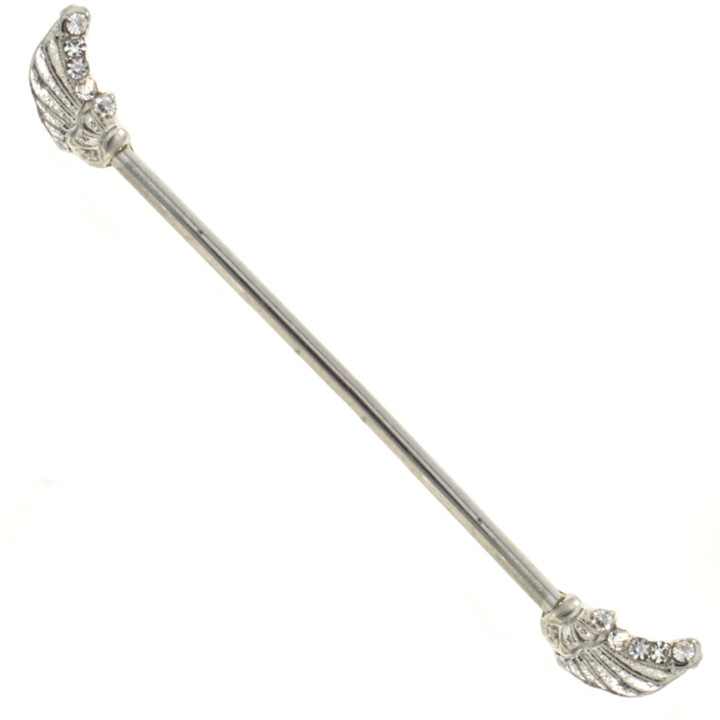 Clear Gem Angel Wings Industrial Barbell 14g 38mm