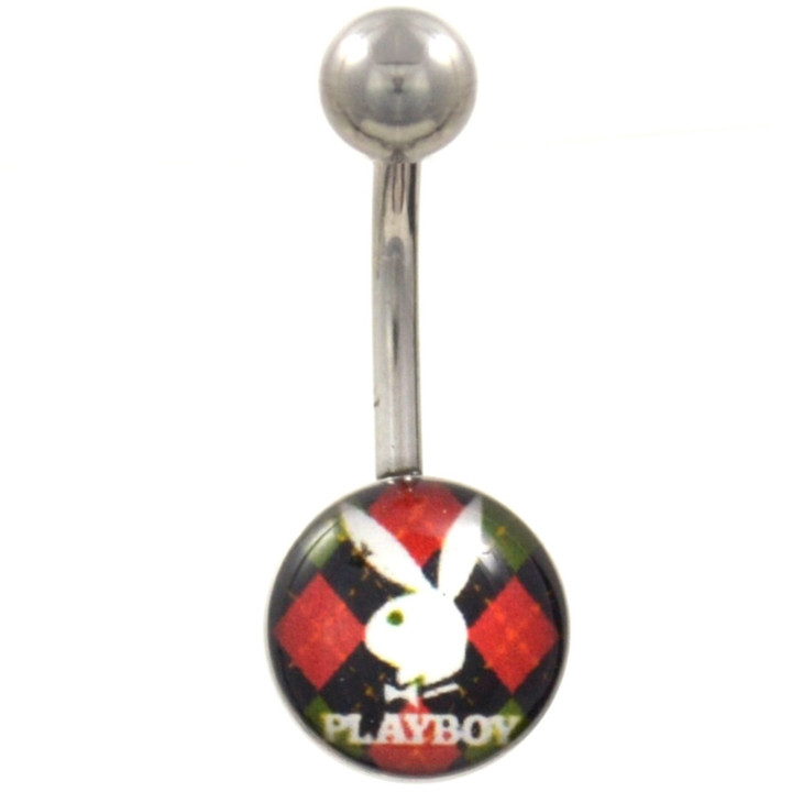 Red Green Argyle Playboy Bunny Logo Belly Ring