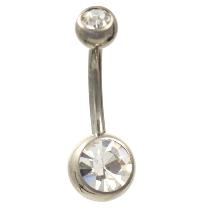 Grade 23 Titanium Clear Double Gem Belly Ring (3 sz)