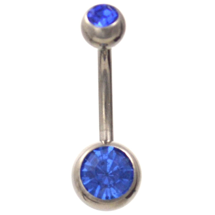 Grade 23 Titanium Blue Double Gem Belly Ring (3 sz)