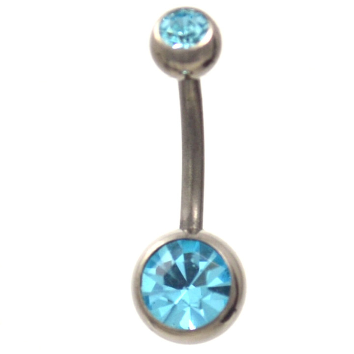 Grade 23 Titanium Aqua Double Gem Belly Ring (3 sz) Grade 23 Titanium Aqua Double Gem Belly Ring (3 sz)