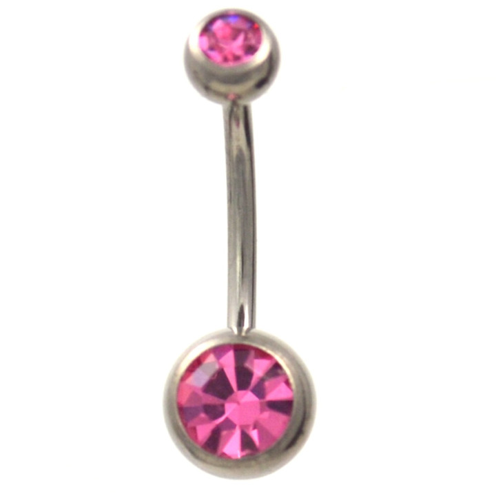 Grade 23 Titanium Pink Double Gem Belly Ring (3 sz)