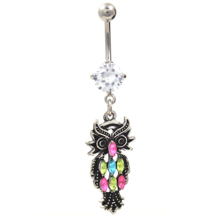 Vintage Rainbow Gems Owl Belly Ring