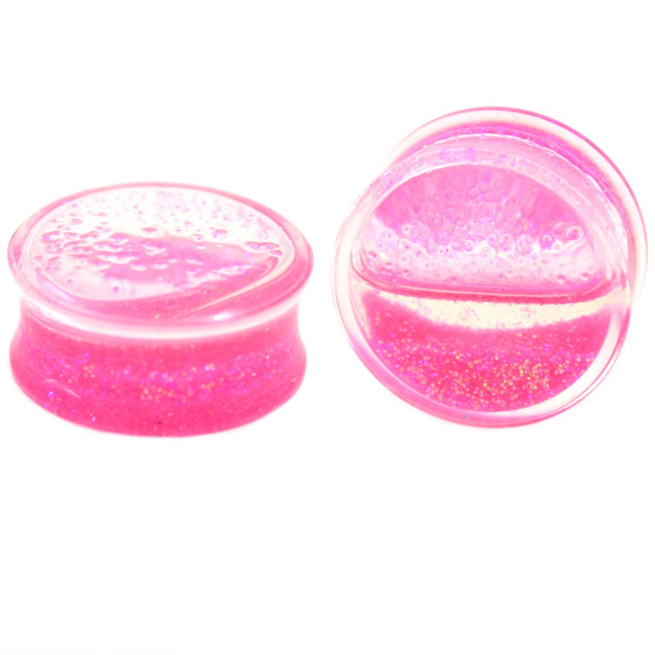 Pink Liquid Glitter Filled Clear Acrylic Plugs (0g-1")