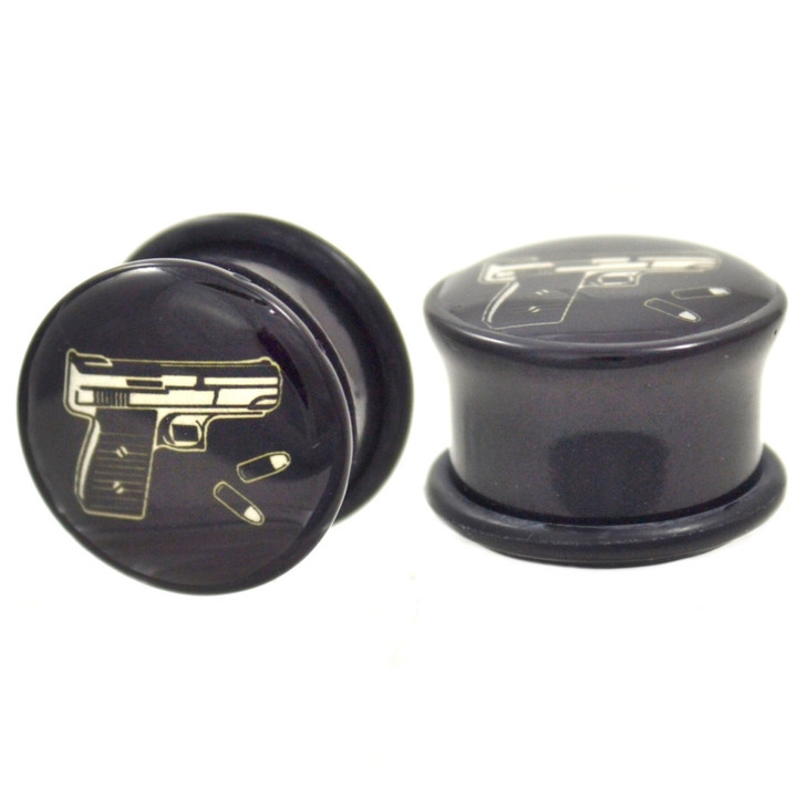 Pistol and Shells Logo Single Flared Plugs (2g-1")