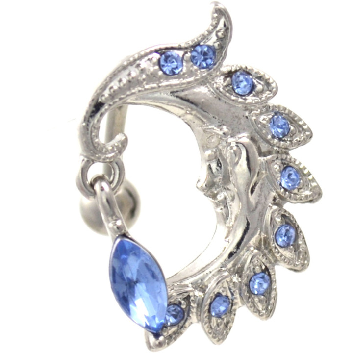 Blue Gems Moon Sliver Face Top Down Belly Ring  Blue Gems Moon Sliver Face Top Down Belly Ring