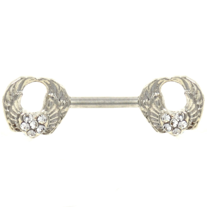 Clear CZ Double Angel Wings Nipple Ring Bar 14g 1/2"