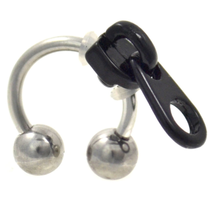 Black Adjustable Zipper Horseshoe Ring Circular 16g 