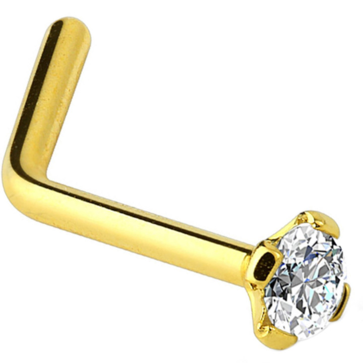 Clear CZ Gold Plated L Shaped Nose Ring