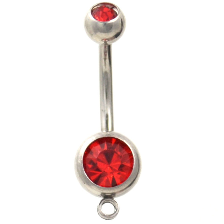 Red Double Gem Belly Ring - Add Your Own Charm