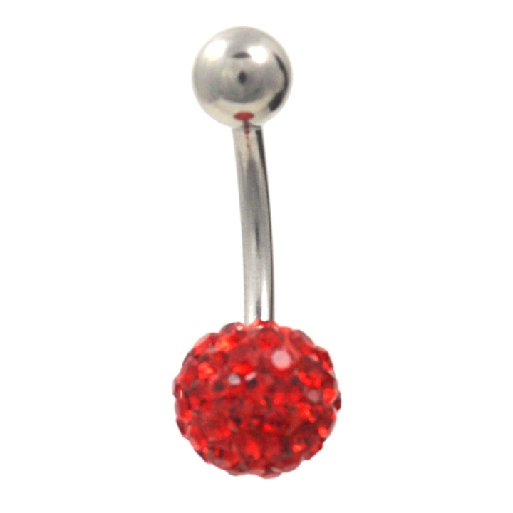 Red Dazzled Gem Ball Belly Ring