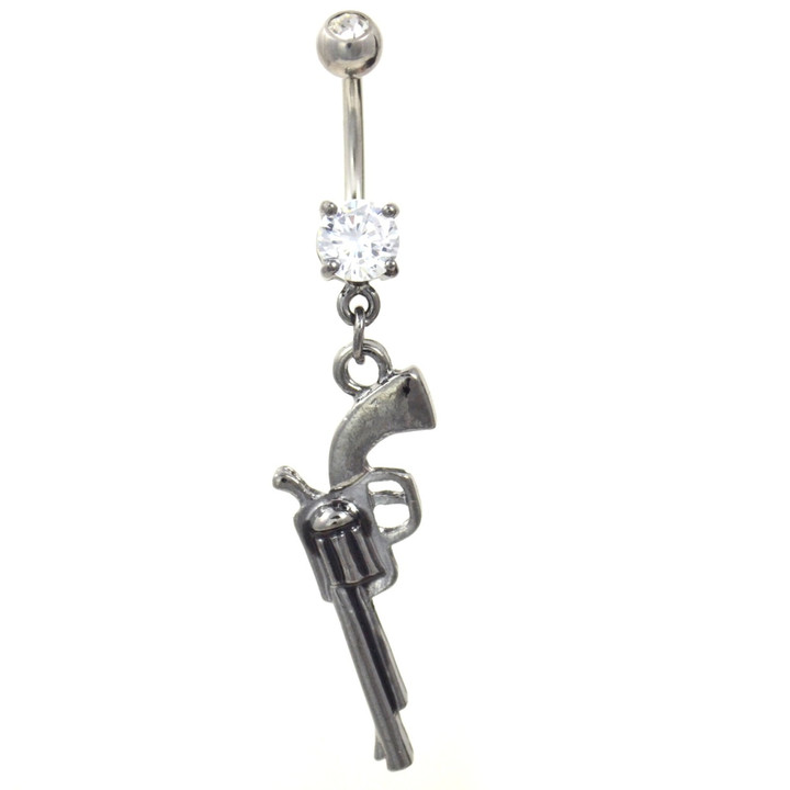 Long Barrel Revolver Hematite Steel Belly Ring Long Barrel Revolver Hematite Steel Belly Ring