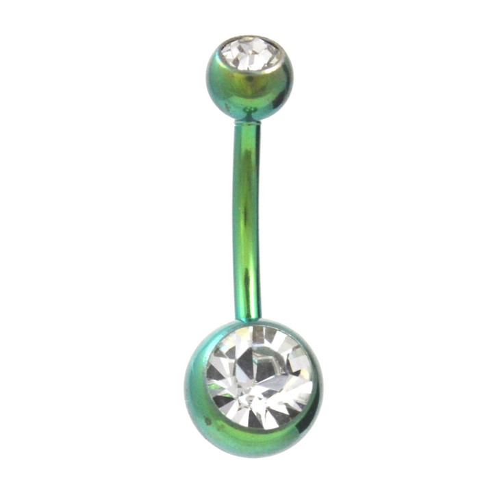 Green Titanium Double Gem Ball Belly Ring