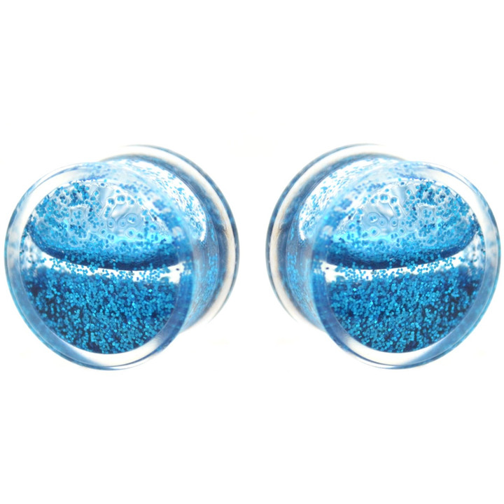 Blue Liquid Glitter Filled Clear Acrylic Plugs (0g-1")