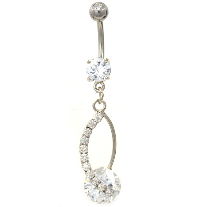 Paved Oval Dangle Clear Gem Drop Belly Ring  Paved Oval Dangle Clear Gem Drop Belly Ring