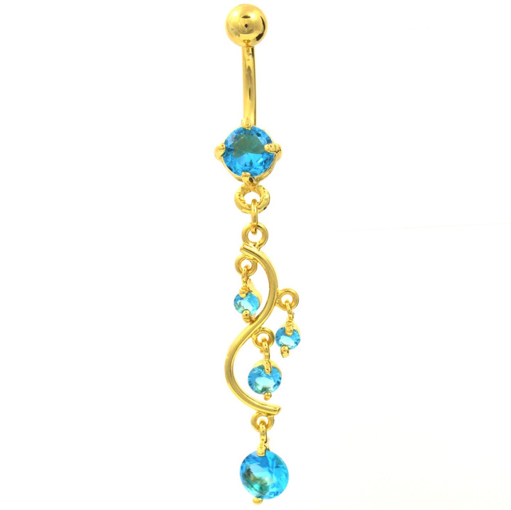 Gold Plated Aqua Gem Vine Belly Ring Gold Plated Aqua Gem Vine Belly Ring