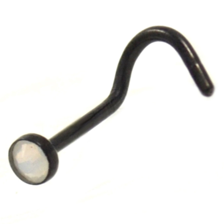 Opalite Gem Top Black IP Nose Screw 20G