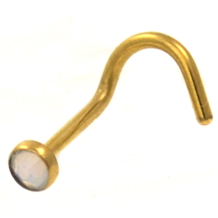 Opalite Gem Top Gold IP Nose Screw 20G