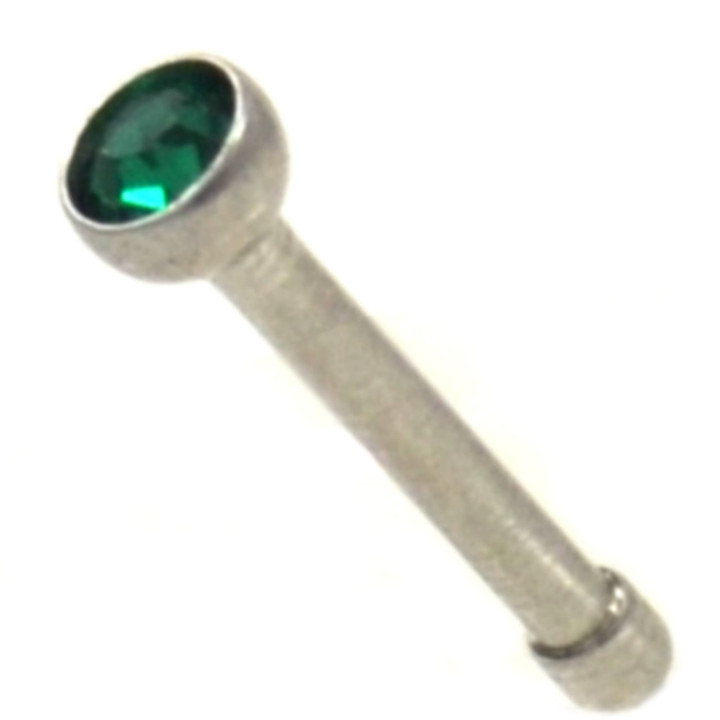 2mm Emerald CZ Gem Top Nose Ring Stud 20G 1/4"