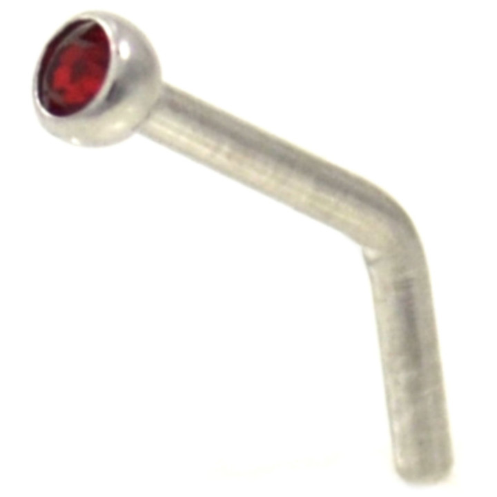 Red CZ Gem Steel L Shaped Nose Ring 20G/18G