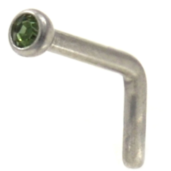 Green CZ Gem Steel L Shaped Nose Ring 20G/18G