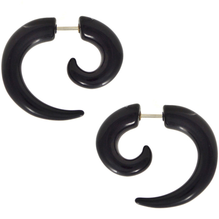 Black Fake Spiral Tapers Earrings (2g Look)