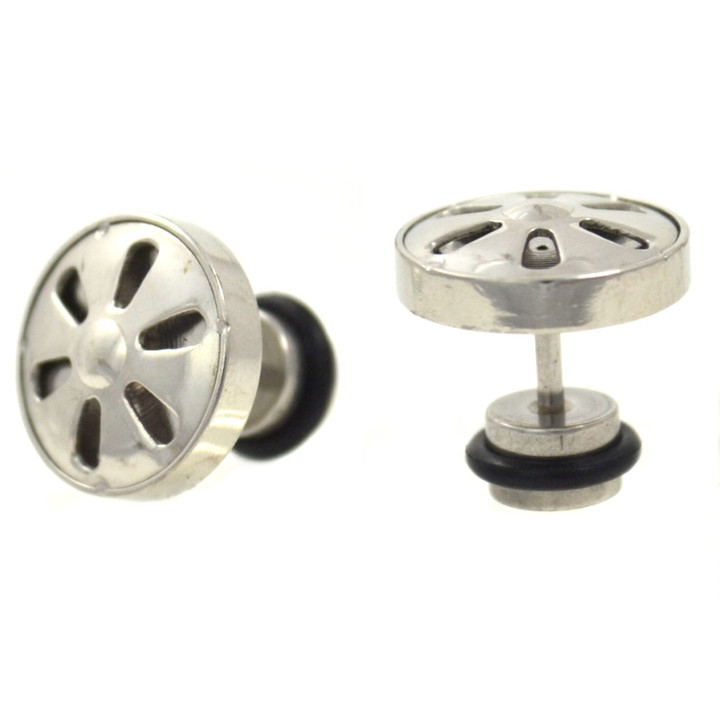 Old School Steel Wheel Fake Plug Earrings