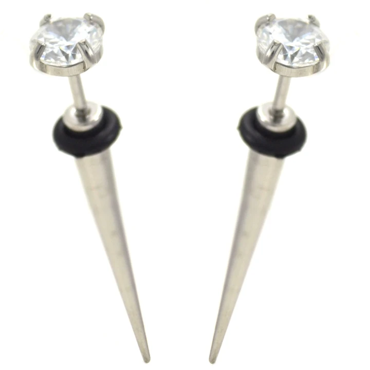 Clear CZ Gem Top Steel Fake Tapers (2g Look)