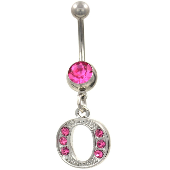 Initial Letter "O" Pink Gems Belly Button Ring Initial Letter "O" Pink Gems Belly Button Ring