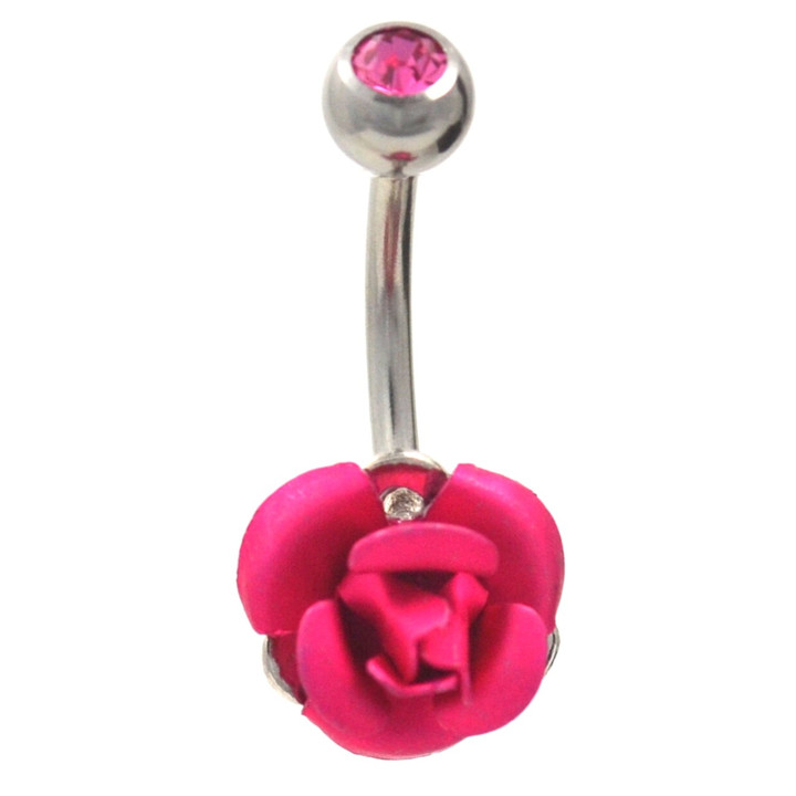 Pink Titanium Rose Bud Belly Ring