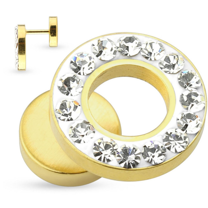Gold Plated Gem Rim Fake Plug Earrings