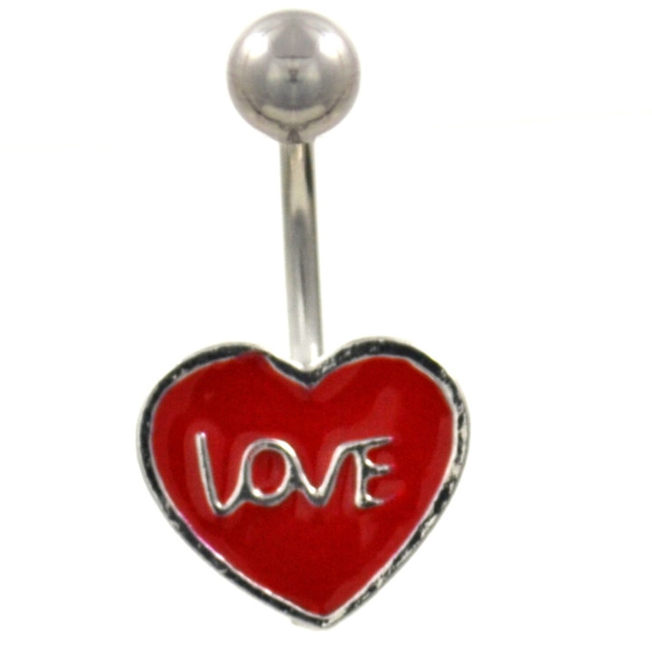 Love Scripted Red Heart Belly Ring