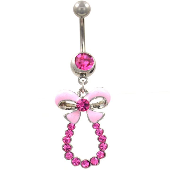 Pink Bow Tie & Gem Hoop Belly Button Ring