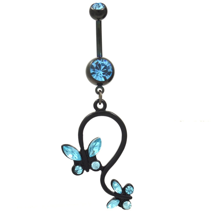 Fancy Aqua & Black Butterfly Design Belly Ring Fancy Aqua & Black Butterfly Design Belly Ring
