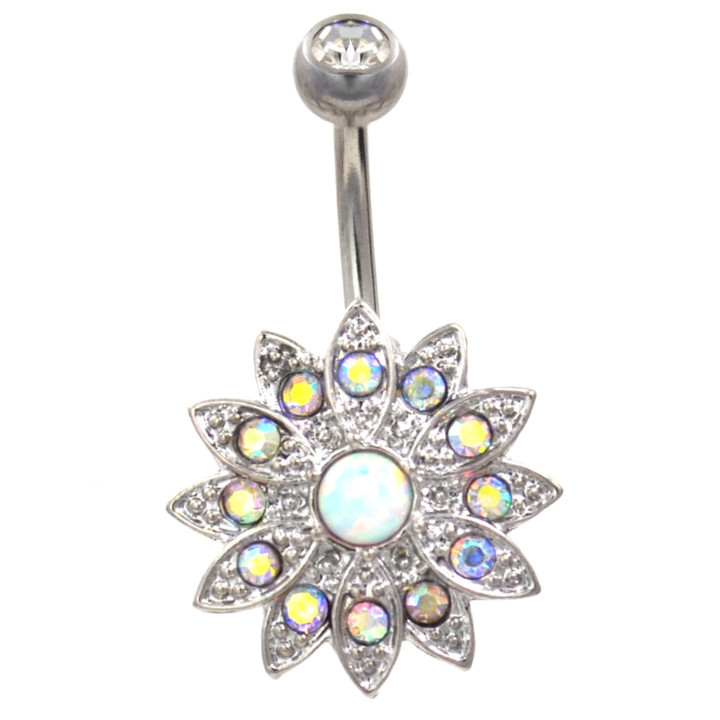Bedazzled Lotus Flower AB Opal Belly Ring